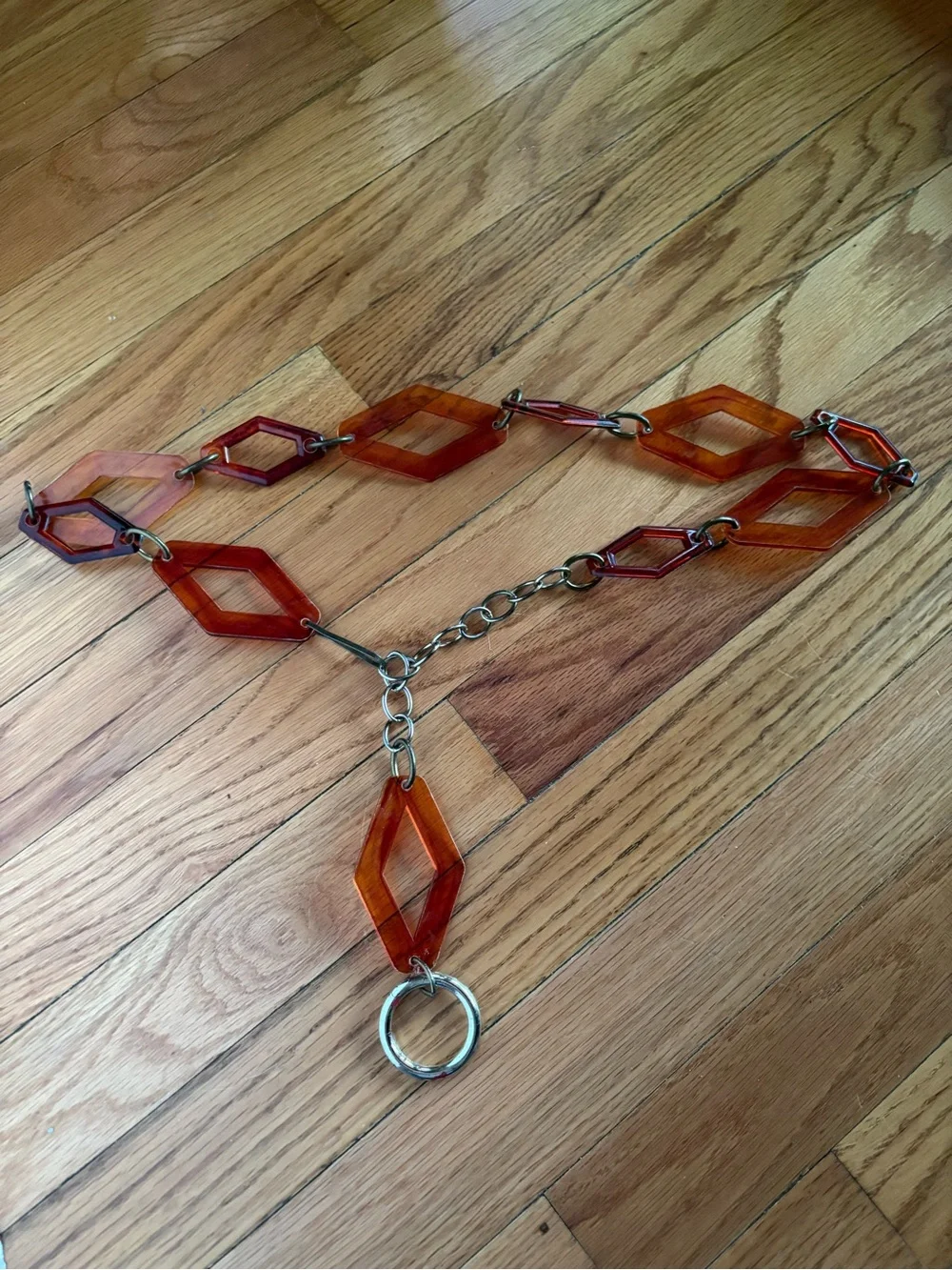 Vintage Amber Adjustable Geometric Link Belt - Gold Accents